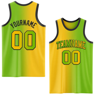 Custom Neon Green Yellow-Black Authentic Gradient Fashion Basketball Jersey