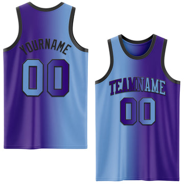 Custom Purple Light Blue-Black Authentic Gradient Fashion Basketball Jersey