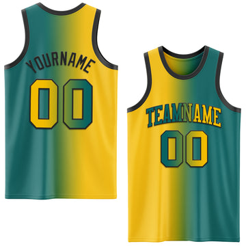 Custom Teal Yellow-Black Authentic Gradient Fashion Basketball Jersey