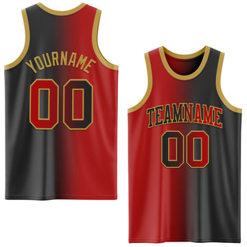 Custom Black Red-Old Gold Authentic Gradient Fashion Basketball Jersey