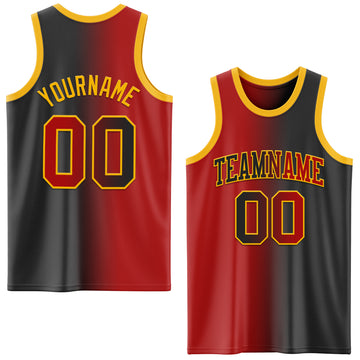 Custom Black Red-Gold Authentic Gradient Fashion Basketball Jersey