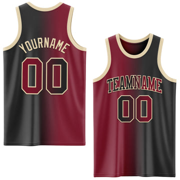 Custom Black Crimson-Cream Authentic Gradient Fashion Basketball Jersey