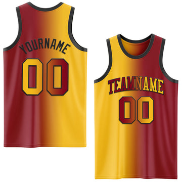 Custom Maroon Gold-Black Authentic Gradient Fashion Basketball Jersey