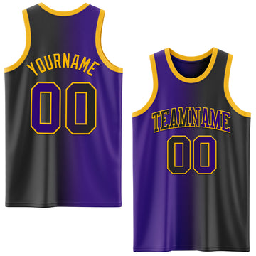 Custom Black Purple-Gold Authentic Gradient Fashion Basketball Jersey