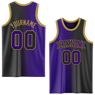 Custom Black Purple-Old Gold Authentic Gradient Fashion Basketball Jersey