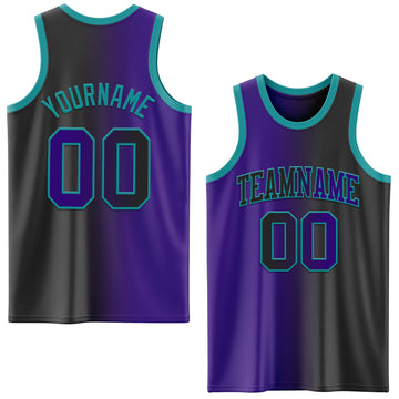 Custom Black Purple-Teal Authentic Gradient Fashion Basketball Jersey