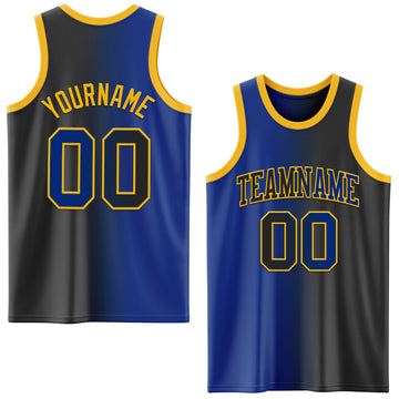 Custom Black Royal-Gold Authentic Gradient Fashion Basketball Jersey