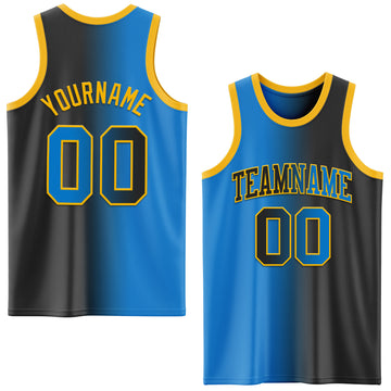 Custom Black Powder Blue-Gold Authentic Gradient Fashion Basketball Jersey