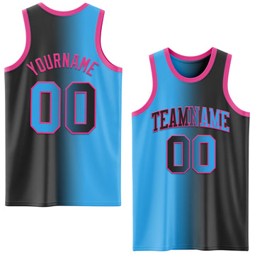 Custom Black Sky Blue-Pink Authentic Gradient Fashion Basketball Jersey