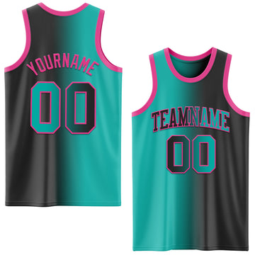 Custom Black Aqua-Pink Authentic Gradient Fashion Basketball Jersey