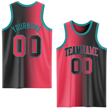 Custom Black Neon Pink-Teal Authentic Gradient Fashion Basketball Jersey