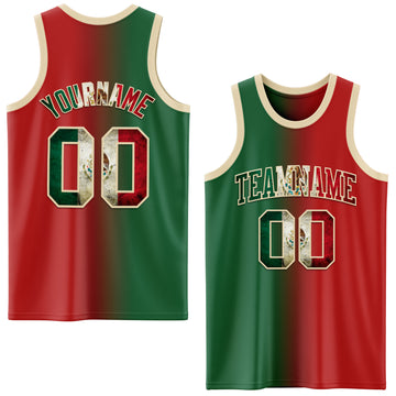 Custom Red Vintage Mexican Flag Kelly Green-Cream Authentic Gradient Fashion Basketball Jersey