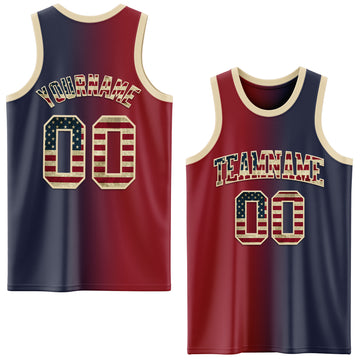 Custom Navy Vintage USA Flag Maroon-Cream Authentic Gradient Fashion Basketball Jersey