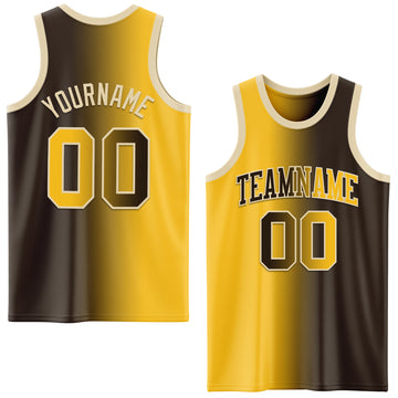 Custom Brown Gold-Cream Authentic Gradient Fashion Basketball Jersey