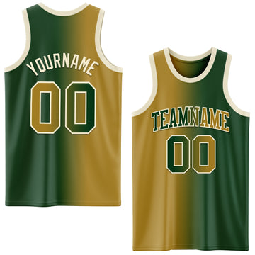 Custom Green Old Gold-Cream Authentic Gradient Fashion Basketball Jersey