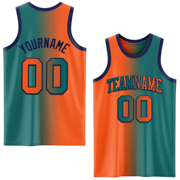 Custom Teal Orange-Navy Authentic Gradient Fashion Basketball Jersey