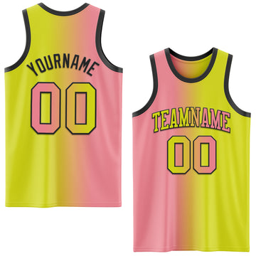 Custom Neon Yellow Medium Pink-Black Authentic Gradient Fashion Basketball Jersey