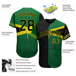 Custom Graffiti Pattern Black-Green 3D Jamaica Authentic Baseball Jersey