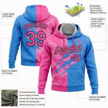 Custom Stitched Graffiti Pattern Pink Powder Blue-Black 3D Scratch Sports Pullover Sweatshirt Hoodie