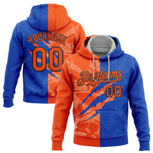 Load image into Gallery viewer, Custom Stitched Graffiti Pattern Orange Thunder Blue-Black 3D Scratch Sports Pullover Sweatshirt Hoodie
