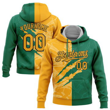 Custom Stitched Graffiti Pattern Yellow Kelly Green-Black 3D Scratch Sports Pullover Sweatshirt Hoodie