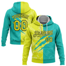 Load image into Gallery viewer, Custom Stitched Graffiti Pattern Neon Yellow Aqua-Black 3D Scratch Sports Pullover Sweatshirt Hoodie
