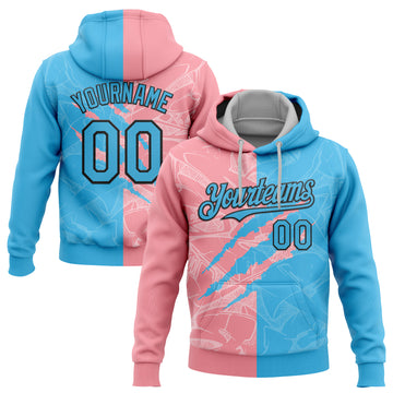 Custom Stitched Graffiti Pattern Sky Blue Medium Pink-Black 3D Scratch Sports Pullover Sweatshirt Hoodie