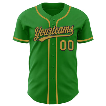 Custom Grass Green Old Gold-Black Authentic Baseball Jersey