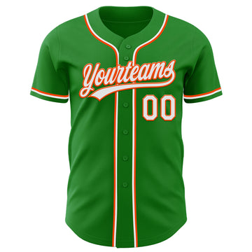 Custom Grass Green White-Orange Authentic Baseball Jersey