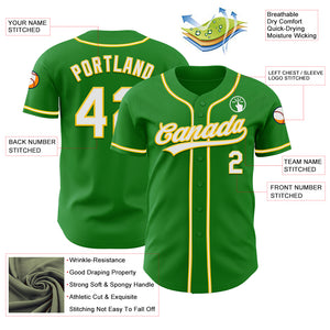 Custom Grass Green White-Yellow Authentic Baseball Jersey