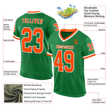 Custom Grass Green Orange-White Mesh Authentic Throwback Football Jersey