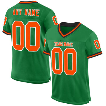 Custom Grass Green Orange-Black Mesh Authentic Throwback Football Jersey