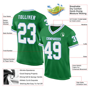 Custom Grass Green White-Light Blue Mesh Authentic Throwback Football Jersey