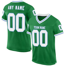 Load image into Gallery viewer, Custom Grass Green White-Light Blue Mesh Authentic Throwback Football Jersey
