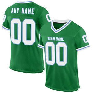 Custom Grass Green White-Light Blue Mesh Authentic Throwback Football Jersey