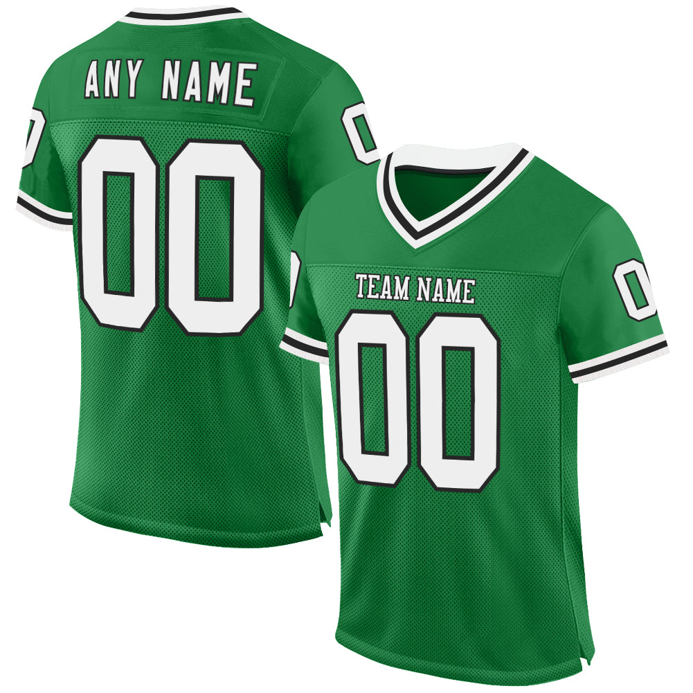 Custom Grass Green White-Black Mesh Authentic Throwback Football Jersey