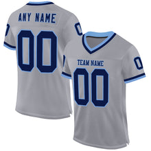 Load image into Gallery viewer, Custom Gray Navy-Light Blue Mesh Authentic Throwback Football Jersey
