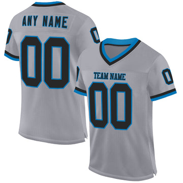 Custom Gray Black-Blue Mesh Authentic Throwback Football Jersey