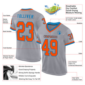 Custom Gray Orange-Blue Mesh Authentic Throwback Football Jersey