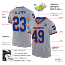 Load image into Gallery viewer, Custom Gray Royal-Orange Mesh Authentic Throwback Football Jersey
