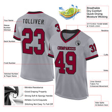 Load image into Gallery viewer, Custom Gray Maroon-Black Mesh Authentic Throwback Football Jersey
