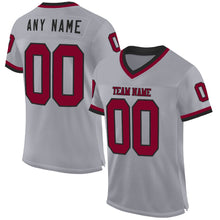 Load image into Gallery viewer, Custom Gray Maroon-Black Mesh Authentic Throwback Football Jersey
