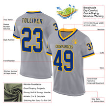 Load image into Gallery viewer, Custom Gray Royal-Gold Mesh Authentic Throwback Football Jersey
