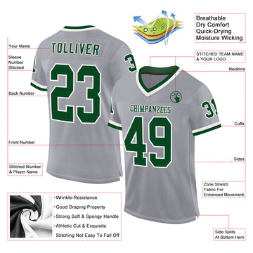 Custom Gray Green-White Mesh Authentic Throwback Football Jersey