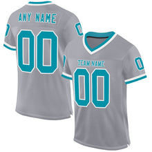 Load image into Gallery viewer, Custom Gray Teal-White Mesh Authentic Throwback Football Jersey
