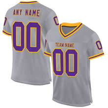 Load image into Gallery viewer, Custom Gray Purple-Gold Mesh Authentic Throwback Football Jersey
