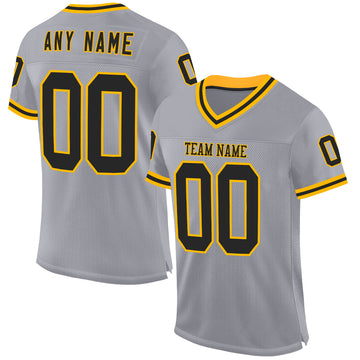 Custom Gray Black-Gold Mesh Authentic Throwback Football Jersey