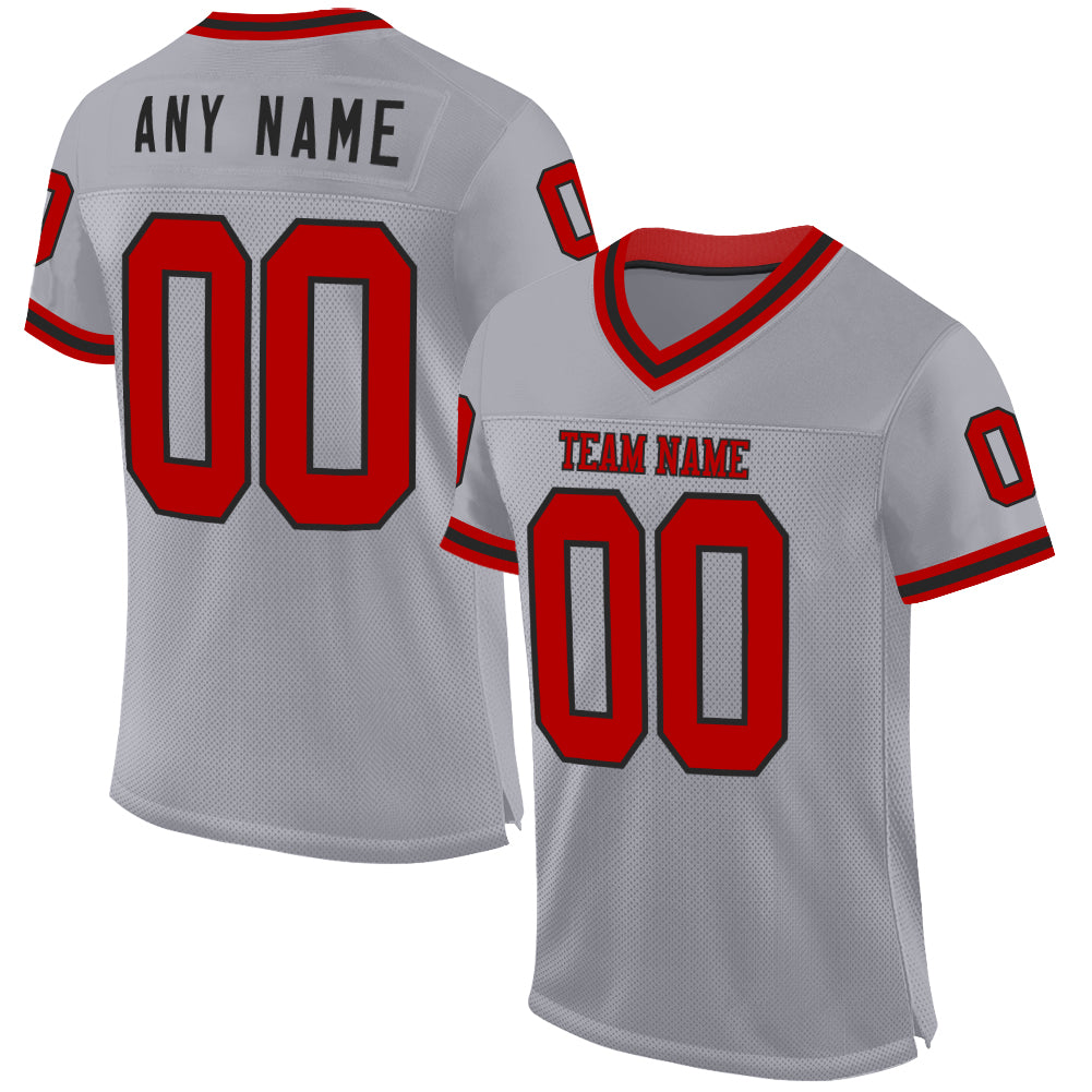 Custom Gray Red-Black Mesh Authentic Throwback Football Jersey