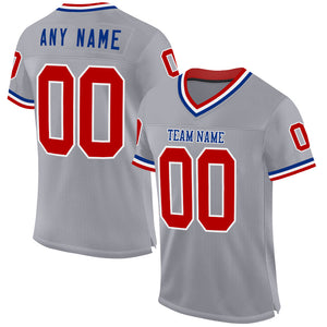 Custom Gray Red-Royal Mesh Authentic Throwback Football Jersey