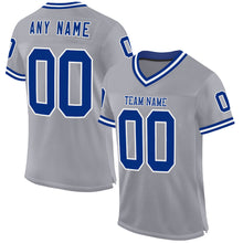 Load image into Gallery viewer, Custom Gray Royal-White Mesh Authentic Throwback Football Jersey
